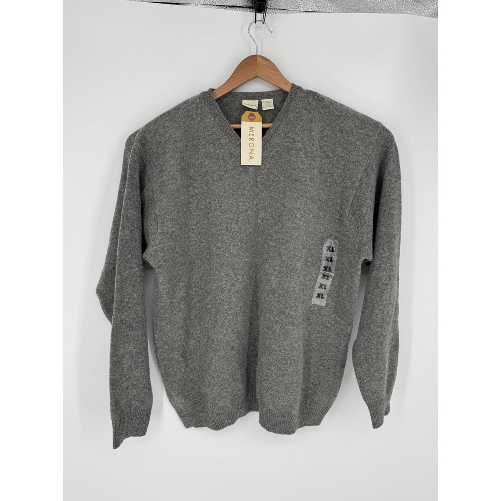 NWT Men's Merona V-Neck Sweater Size XL Gray 100% Lambswool Warm Winter K6